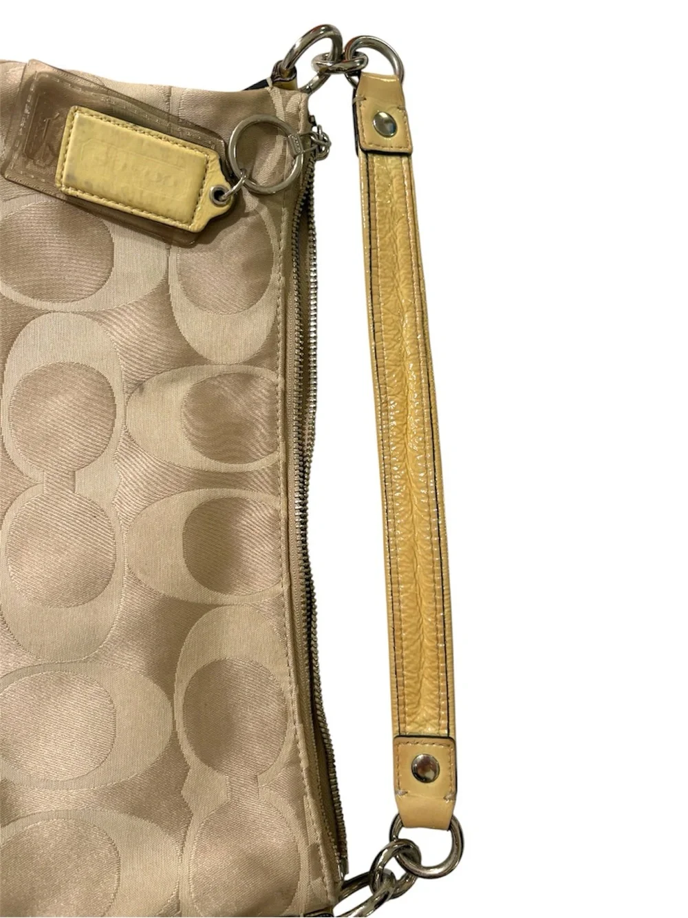 Coach Beige Signature Hobo with Yellow Trim